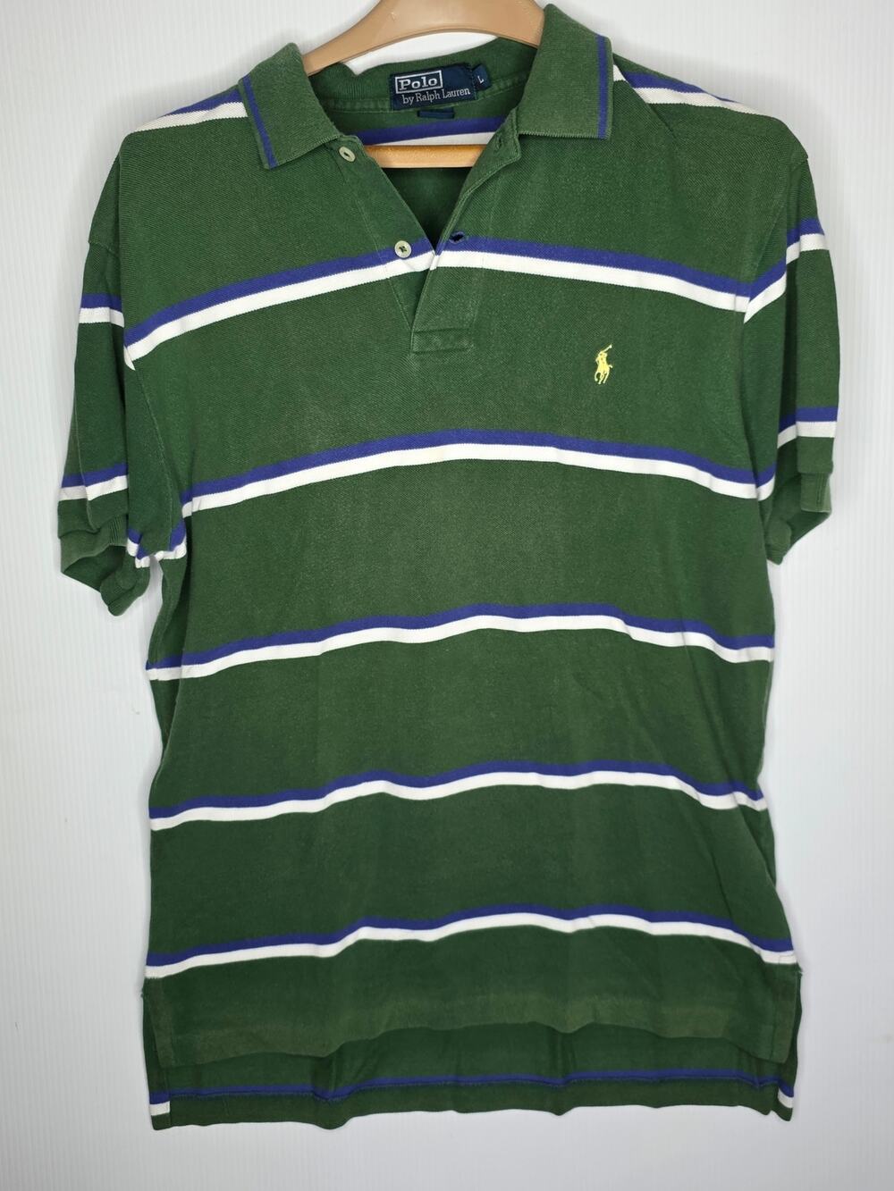 Polo Ralph Lauren Striped Polo Shirt Men’s Large Green Purple Classic Cotton